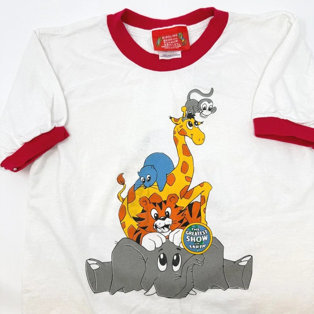 Vintage Ringling Bros Circus Ringer T-Shirt Youth‎ Large 125th Edition White Red